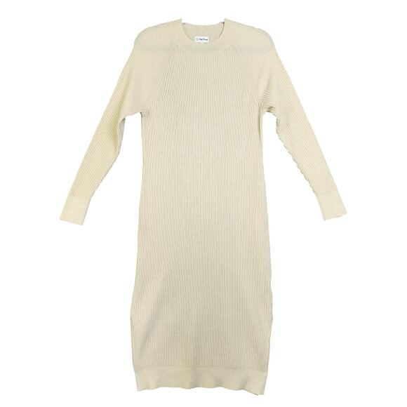 The Drop Womens Renata Rib Midi Dress Size Medium Cream Ribbed Sweater Dress - Picture 2 of 9